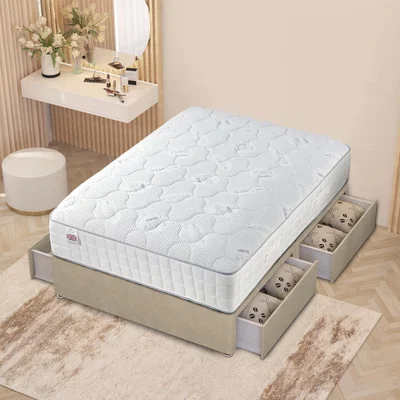 The Range Tweed Fabric Divan Bed with Memory Foam Pocket Spring Mattress - Natural / King / 75kg