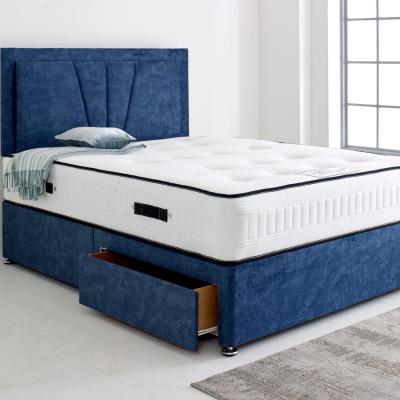 The Range Divan Bed with 24" Vienna Headboard - Navy Blue / Double / No Drawers