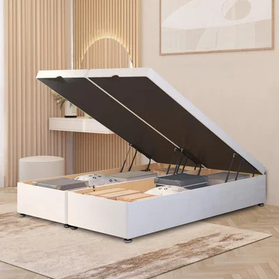 The Range Ottoman Divan Bed Frame End Opening Gas Lift Plush Velvet - White / Double