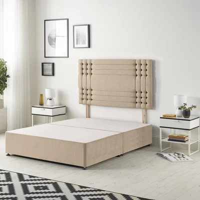 The Range Saville Velvet Divan Base with 32" Diamante Headboard and Drawers - Beige /  0 / Single