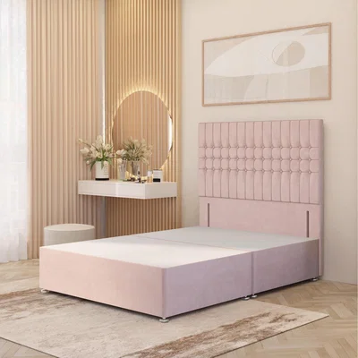 The Range Lexington Divan Bed Base with 54" Floor Standing Headboard Plush Velvet - Pink / Single / No Drawers