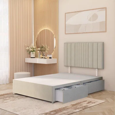 The Range Arizona Tweed Fabric Divan Bed Base with Drawers and 32" Headboard - Natural / Small Double / 4 Drawers