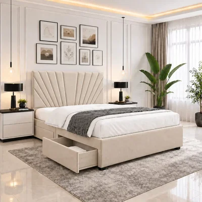The Range Velmora Luxury Upholstered Divan Bed With Tall Headboard And Mattress - Beige / Single