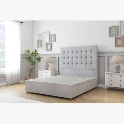 The Range Alabama Silver Naples Divan Bed Base 4 Drawers - 54 Inch Floor Standing Headboard - Silver / 1500mm