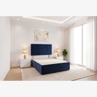The Range York Divan Bed Frame With No Mattress, 2 Drawers And Headboard Plush Velvet - Navy / Super King