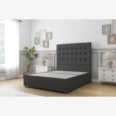 The Range Alabama Graphite Tweed Divan Bed Base 4 Drawers - 54 Inch Floor Standing Headboard - Graphite / 1350mm