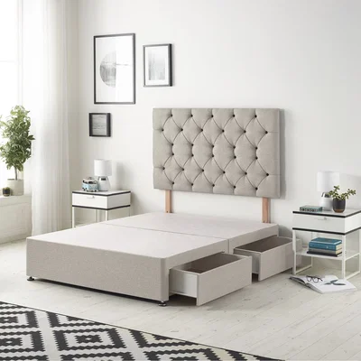 The Range Savoy Velvet Divan Bed Base with 32" Diamante Headboard and Drawers - Silver / Small Single / 38kg