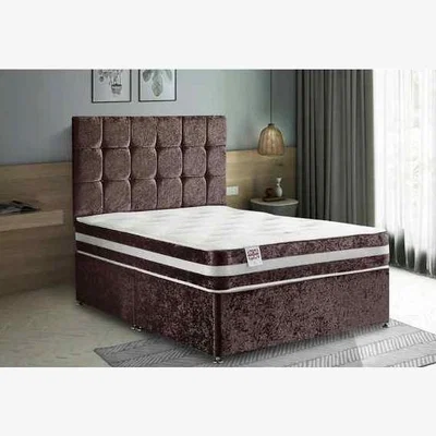 The Range Delia Divan Bed with Headboard Mattress-Chenille Fabric, 2 Drawers Left Side - Brown / King