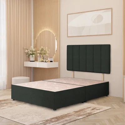 The Range Linen Fabric Divan Bed Base with 32" Austin Headboard Storage Drawer Options - Charcoal / Double / 38.5kg