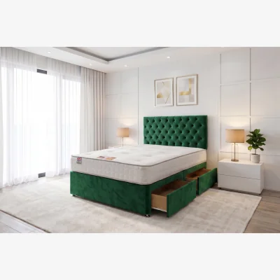 The Range Athens Plush Bed Set With Mattress, 2 Drawers Same Side & 24"Headboard - Emerald