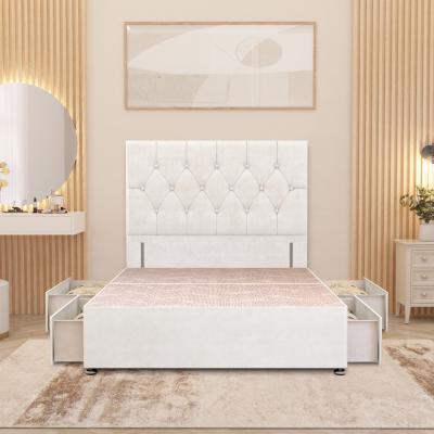 The Range Chesterfield Velvet Divan Bed Base with 54" Floor Standing Headboard and Drawers - White / Small Double / 4 Drawers