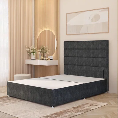 The Range Horizona Tweed Fabric Divan Bed Base with 54" Floor Standing Headboard - Charcoal / Small Single / No Drawers