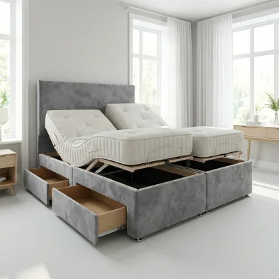 The Range Heavy Duty Mobility Electric Adjustable Bed with Headboard And Mattress - Grey / 150cm