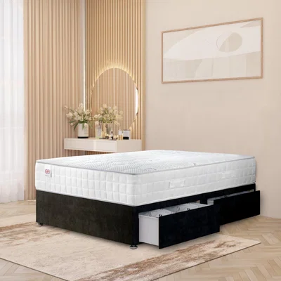 The Range Plush Velvet Divan Bed with Memory Foam Pocket Spring Mattress - Black / 2 / Double