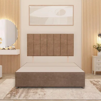The Range Austin Divan Bed Base with 32" Headboard Plush Velvet Storage Drawer Options - Beige / Single / No Drawers