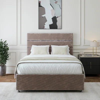 The Range Chenille Divan Base With Storage And Lined Headboard - Colour Options - Silver