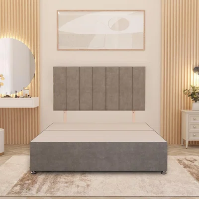 The Range Austin Divan Bed Base with 32" Headboard Plush Velvet Storage Drawer Options - Silver / Small Single / No Drawers