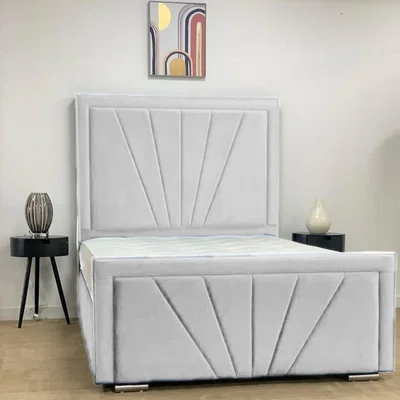 The Range Divan Bed Base with Striped Headboard and Footboard - White / Small Single / 16kg / No Drawers