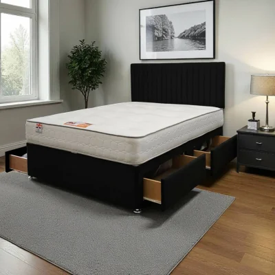 The Range Emily Plush Bed Set With Mattress, 4 Drawers And 24"Headboard - Black / King