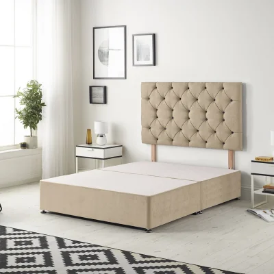 The Range Savoy Velvet Divan Bed Base with 32" Diamante Headboard and Drawers - Beige / King / 40kg