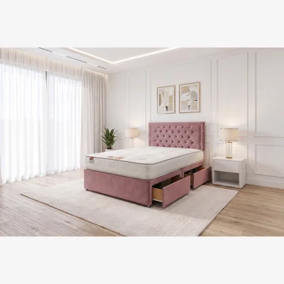 The Range Emily Silver Naples 6FT Bed Set With Mattress, 2 Drawers Same Side & 24"Headboard - Super King - Pink / Small Double / 2