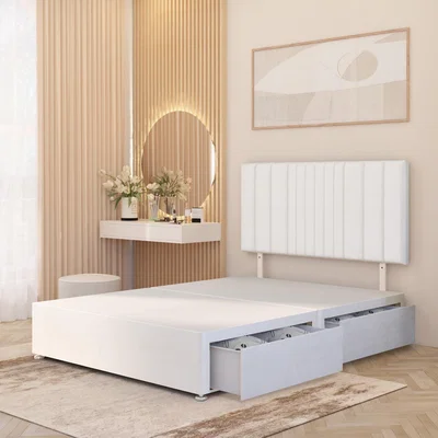The Range Arizona Plush Velvet Divan Bed Base with Drawers and 32" Headboard - White / King / 2 Drawers