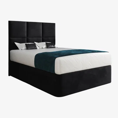 The Range Dime Upholstered Divan Bed Frame with Floorstanding Headboard - Black / Single