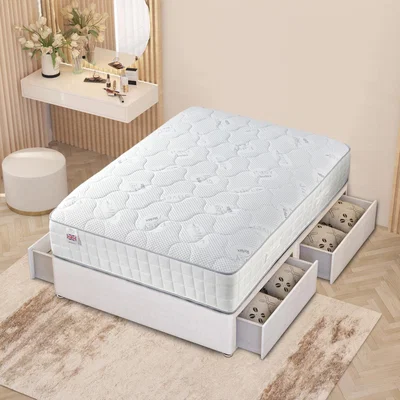 The Range Plush Velvet Divan Bed with Memory Foam Pocket Spring Mattress - White / 4 / Double