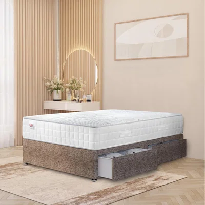 The Range Tweed Fabric Divan Bed with Memory Foam Pocket Spring Mattress - Coffee / Small Double / 55.5kg