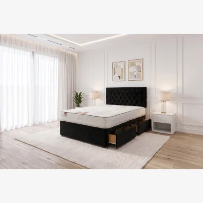 The Range Ellis Emerald Plush Bed Set With Mattress, 2 Drawers Same Side & 24"Headboard 2FT6 - Small Single - Black