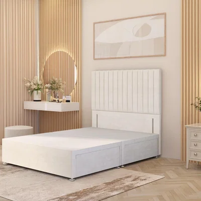 The Range Verona Divan Bed Base with 54" Floor Standing Headboard Plush Velvet - Ivory / Single / No Drawers
