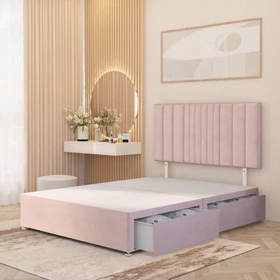 The Range Arizona Plush Velvet Divan Bed Base with Drawers and 32" Headboard - Pink / Single / 2 Drawers