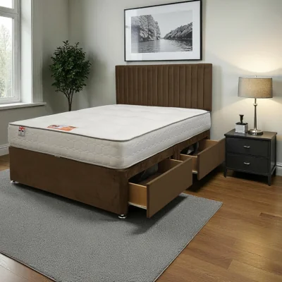 The Range Emily Plush Bed Set With Mattress, 2 Drawers Same Side  24"Headboard - Mocca / King / 153cm