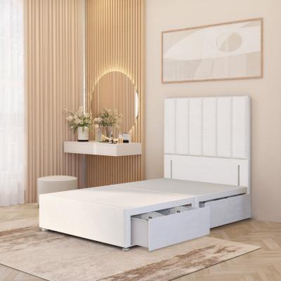 The Range Austin Velvet Divan Bed Base with 54" Floor Standing Headboard and Drawers - White / 2 Drawers / Small Double