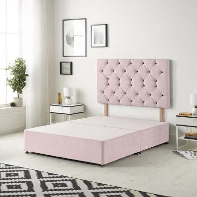 The Range Savoy Velvet Divan Bed Base with 32" Diamante Headboard and Drawers - Pink / King / 40kg