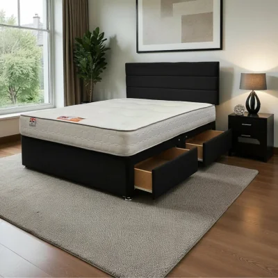 The Range York Plush Bed With Mattress, 2 Drawers Same Side & Headboard - Black / Double