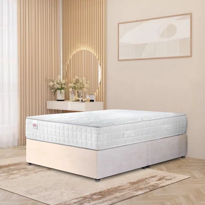 The Range Plush Velvet Divan Bed with Memory Foam Pocket Spring Mattress - Ivory /  0 / King