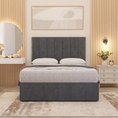 The Range Austin Plush Velvet Orthopaedic Divan Bed Set Hybrid Mattress and Headboard - Charcoal / Super King