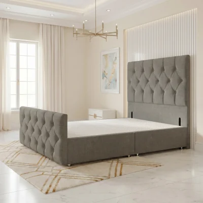 The Range Chesterfield Linen Divan Bed Base with 54" Floor Standing Headboard and 22" Footboard - Silver / Superking / 0