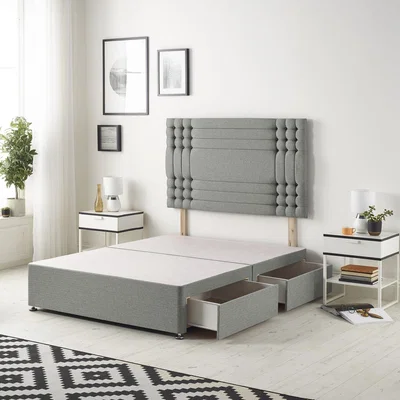 The Range Saville Linen Fabric Solid Top Divan Bed Base with 32" Headboard - Silver / 2 / Single
