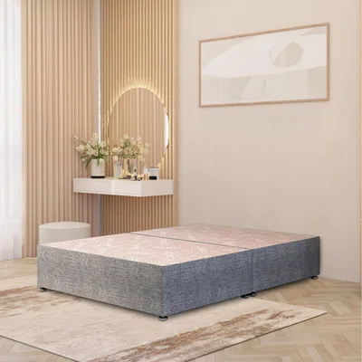 The Range Divan Bed Base Tweed Fabric Solid Platform Top with Draw Options - Grey / 193cm / No Drawers / Single