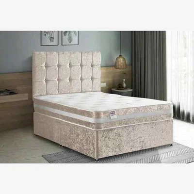 The Range Delia Divan Bed with Headboard Mattress-Crushed Fabric, 2 Drawers Right Side - Cream / Yellow / Superking / Super King