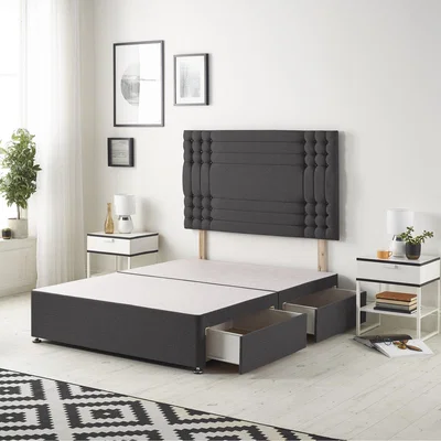The Range Saville Velvet Divan Base with 32" Diamante Headboard and Drawers - Black / 4 / Small Double