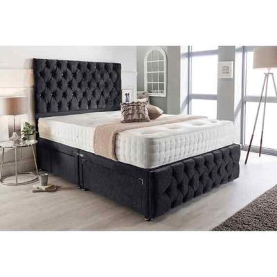 The Range Merina Divan Bed with Tall Headboard Mattress-Crushed, 2 Drawers Right Side - Black / Small Double