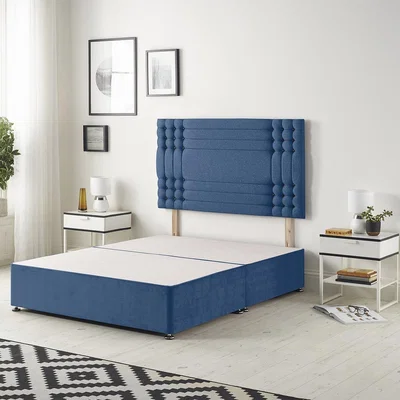 The Range Saville Velvet Divan Base with 32" Diamante Headboard and Drawers - Navy