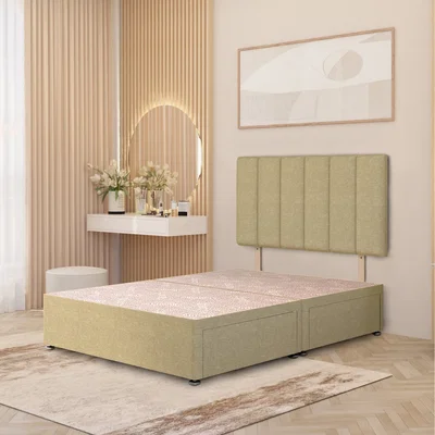 The Range Linen Fabric Divan Bed Base with 32" Austin Headboard Storage Drawer Options - Sage / Small Double / 45.5kg