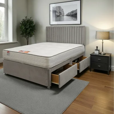 The Range Emily Plush Bed Set With Mattress, 2 Drawers Same Side  24"Headboard - Silver / King / 153cm