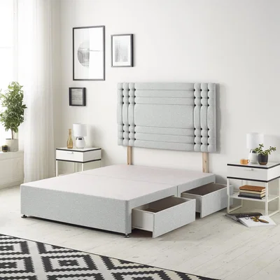 The Range Saville Linen Fabric Solid Top Divan Bed Base with 32" Headboard - Sage / 4 / Double