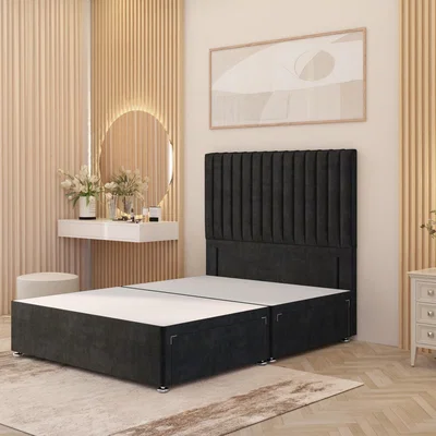 The Range Verona Divan Bed Base with 54" Floor Standing Headboard Plush Velvet - Black / Single / No Drawers