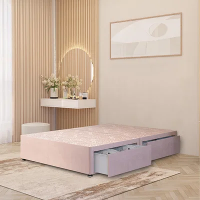 The Range Divan Bed Base Plush Velvet Solid Platform Top with Draw Options - Pink / Small Single / 2 Drawers